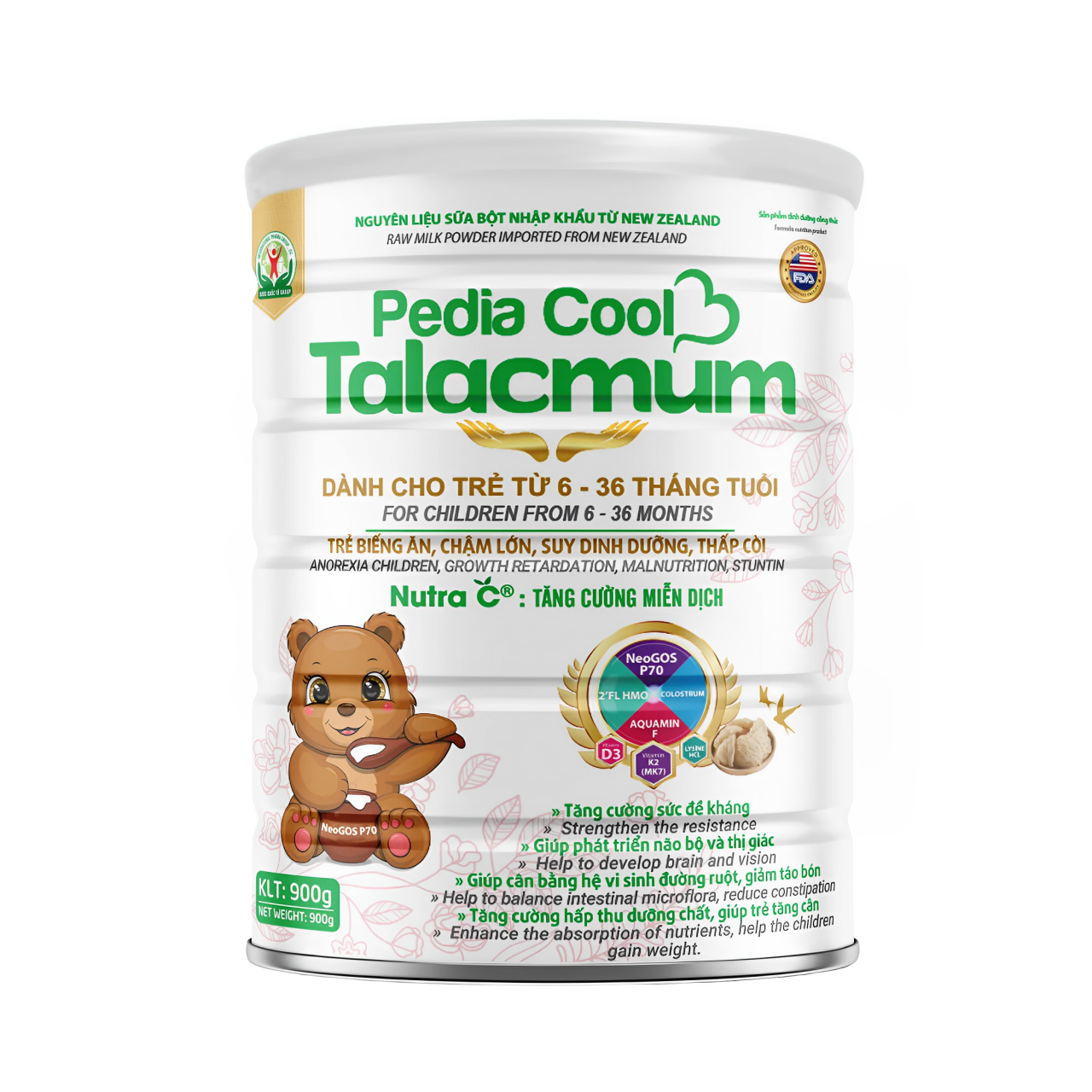 Talacmum Pedia Cool - Sữa dinh dưỡng cho trẻ biếng ăn, suy dinh dưỡng, thấp còi (Lon 900g)