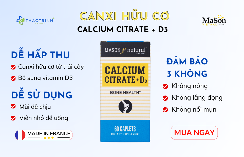 Canxi hữu cơ cho người lớn Canxium Citrate + D3