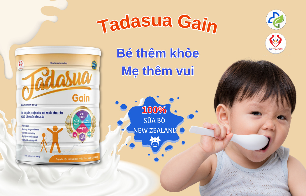 Tadasua Gain - Sữa hỗ trợ tăng cân cho trẻ từ 2 - 18 tuổi (Hộp 900g)