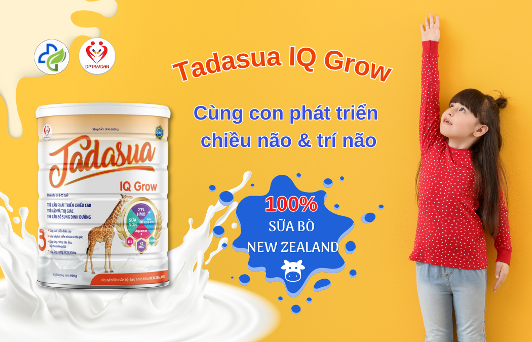 Tadasua IQ Grow - Sữa dinh dưỡng phát triển chiều cao và trí não cho trẻ từ 2 - 15 tuổi (Hộp 900g)